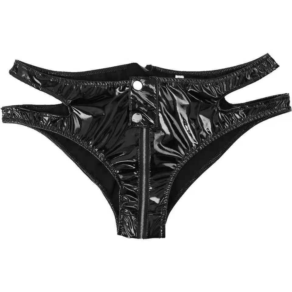 European And American High-gloss PVC Patent Leather Zipper Shorts