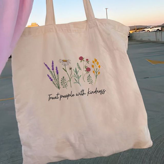 Dame Shopper Y2K Blomster Indkøbslærredstaske