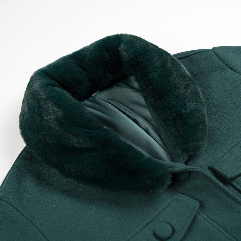 Fashion Casual All-match Loose Detachable Lapel Long-sleeved Woolen Coat