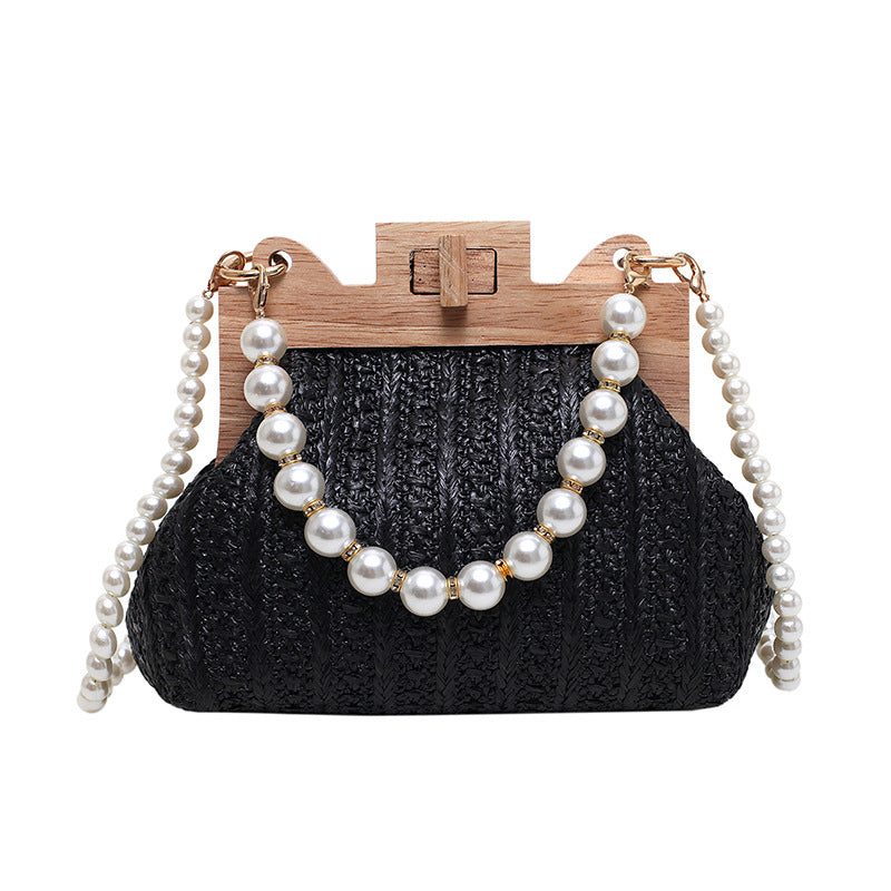 Fashion Simple Straw Pearl Chain Handbag