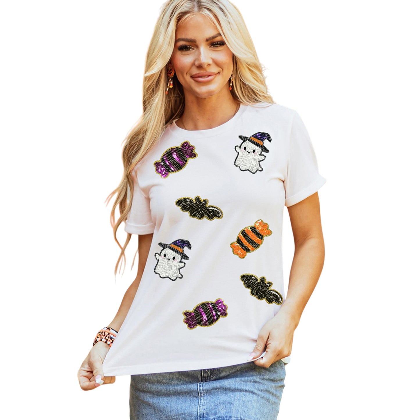 Ensfarvet afslappet T-shirt til kvinder, der passer til alt, kortærmet pullover
