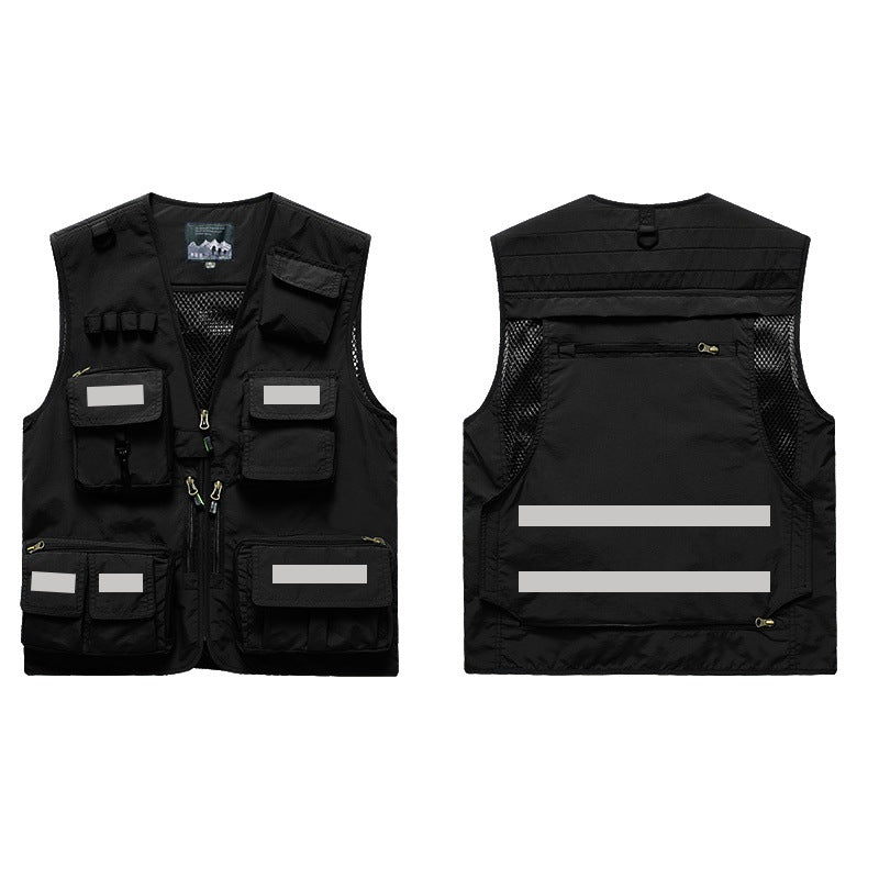 Mens And Womens Workwear Vest With Reflective Strips And Multiple Pockets