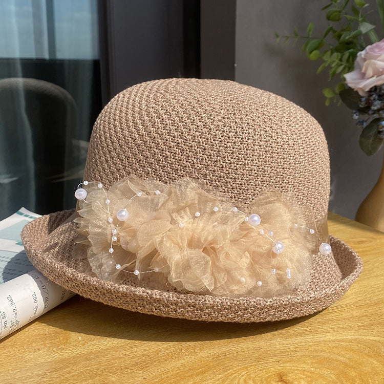 Curling Top All-match Flower Knit Breathable Bucket Hat