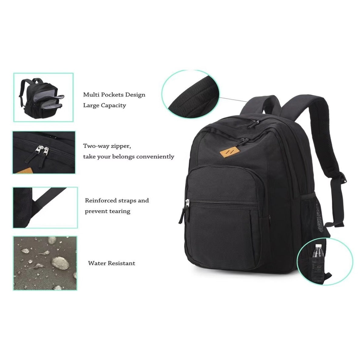 Large Capacity Black Wear-resistant Stain-resistant Casual And Lightweight Schoolbag