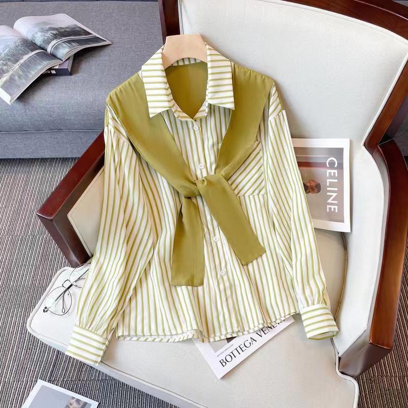 Retro Loose And Stylish Long Sleeves Striped Shirt For Women