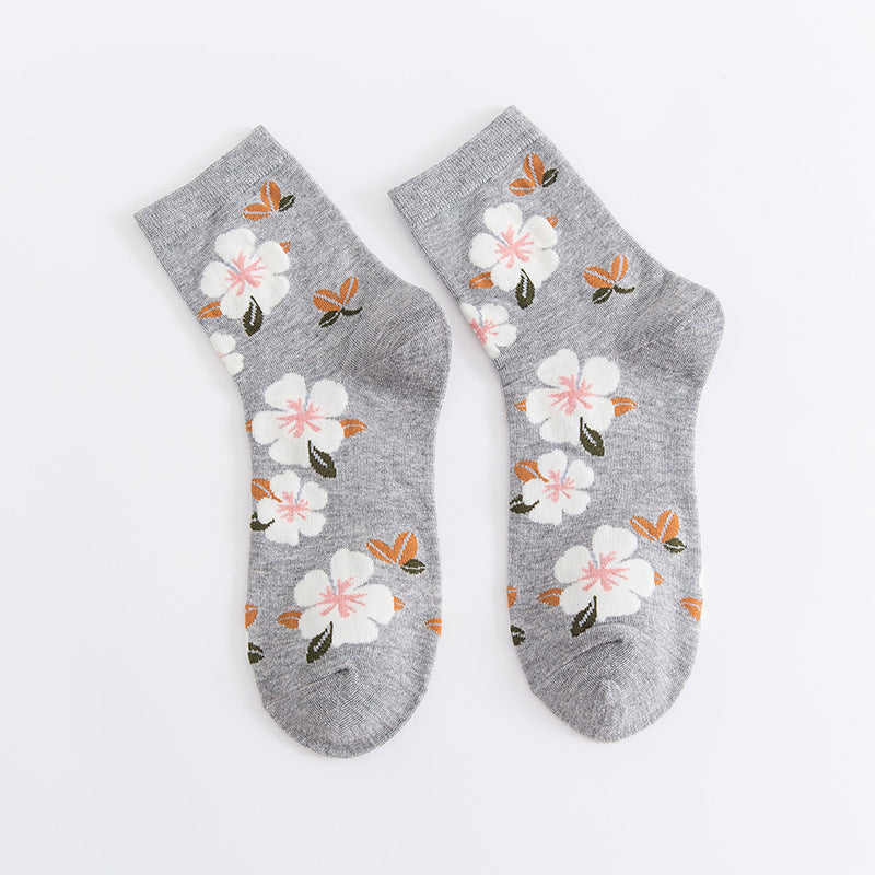 Women's Small Floral Mid Length Cotton Socks