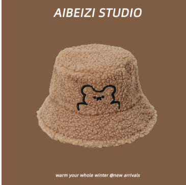 Winter Warm Broad-brimmed Hat Lambswool Bucket Hat Embroidery