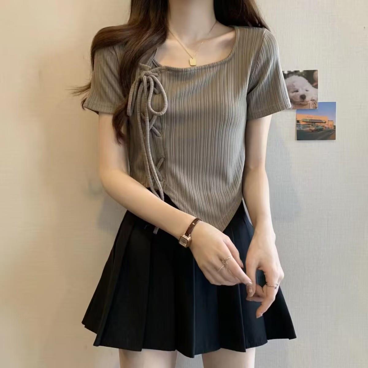 Women's Irregular Drawstring Short Sleeve