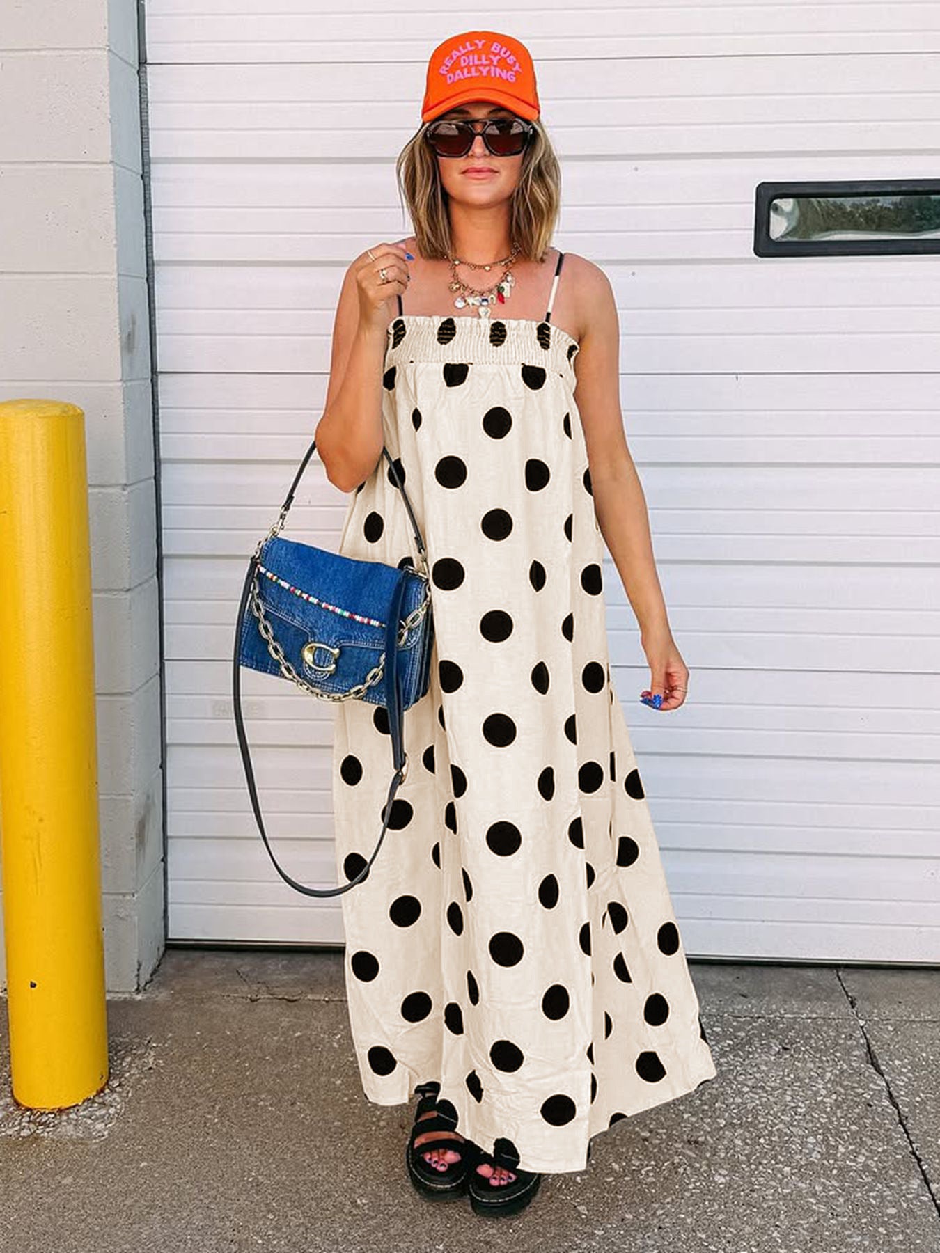 Summer Long Dress With A Polka-dot Print