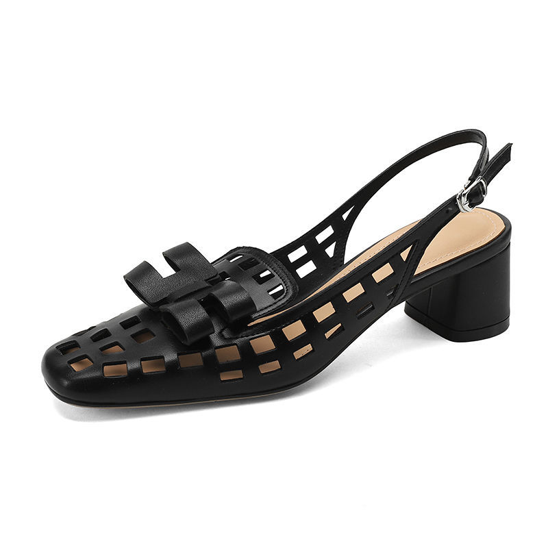Plus Size Women's Hollow Roman Toe Block Chunky Heel Shoes