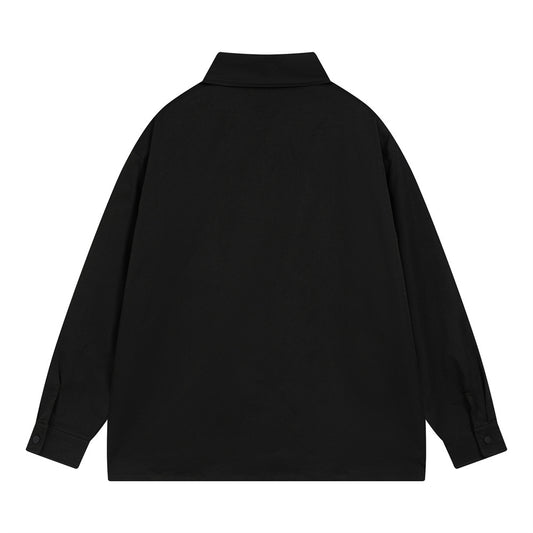Dark Solid Color Loose Ruffle Handsome Long Sleeve Shirt