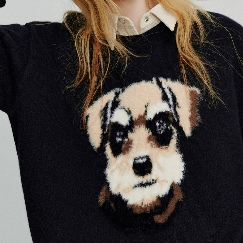 Autumn New Age-reducing Playful Plush Dog Head Knitted Warm Retro