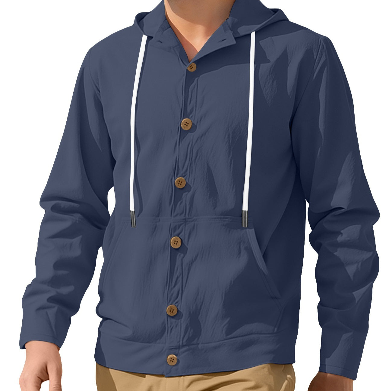 Men's Button-Down Loose Linen Casual Simple Beach Hooded Long Sleeve Jacket