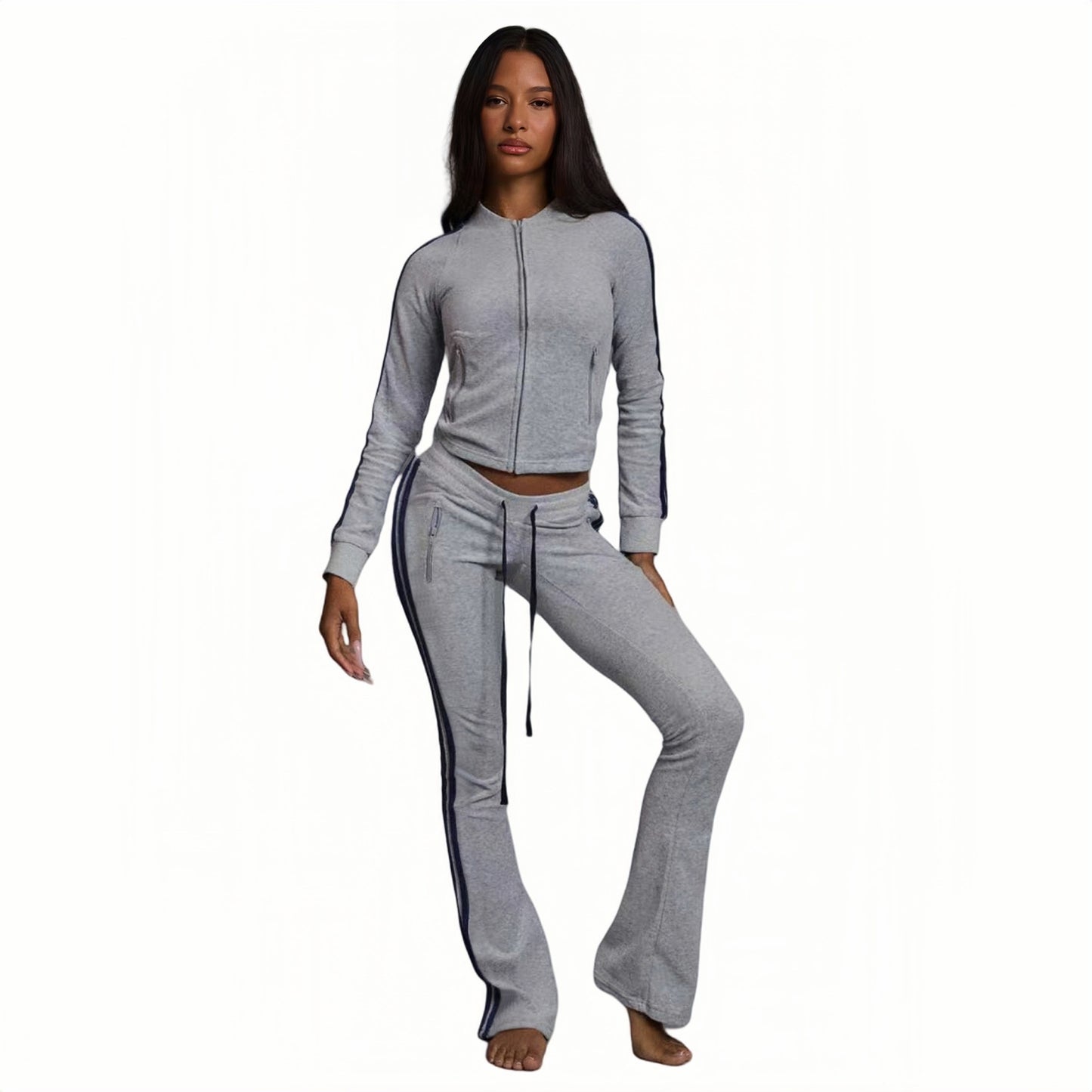 Stylish Casual Solid-color Two-piece Set With Drawstrings