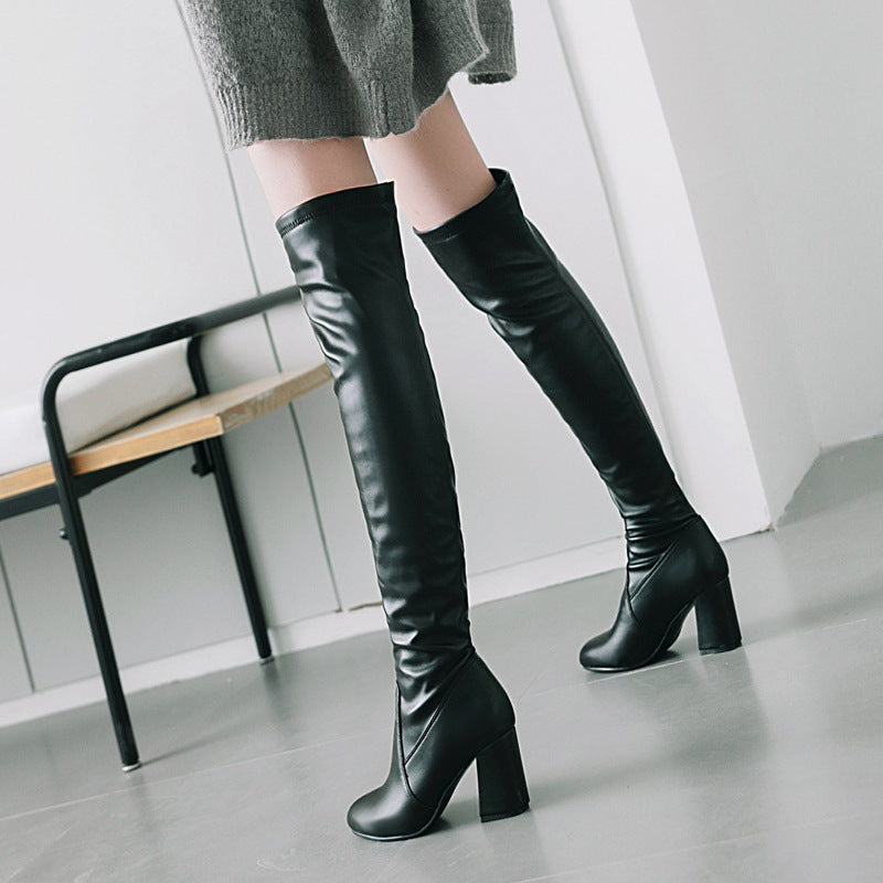Chunky Heel Stretch Over The Knee Boots High Heel Boots Plus Size