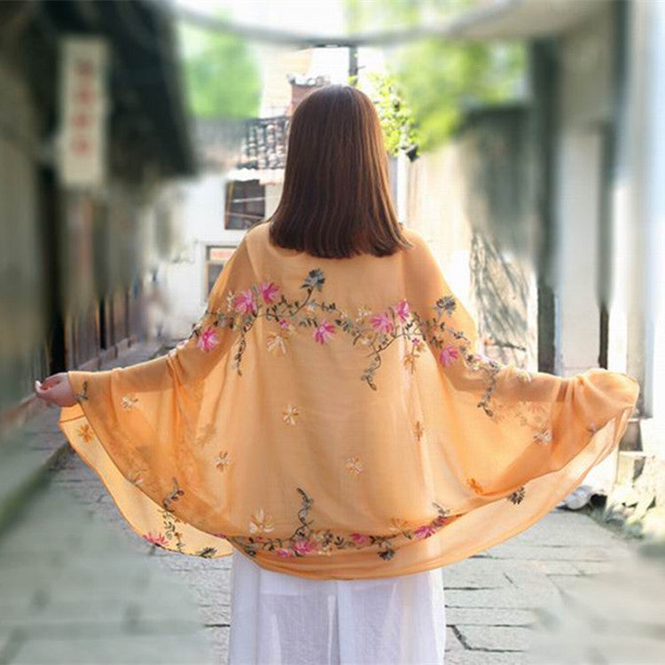 Embroidered Cotton And Linen Scarf Travel Sunscreen Ethnic Style Silk Scarf