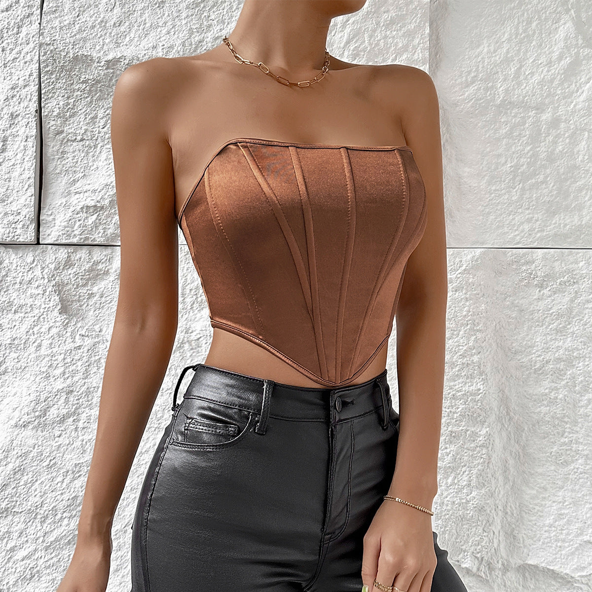European And American Fishbone-style Cinched Bustier Vest