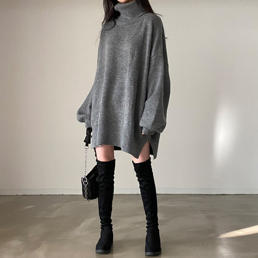 High Collar Warm Sweater Mid-length Versatile Knitted Top Women