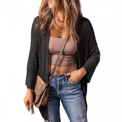 Hollow-out Long-sleeved Cardigan Sweater