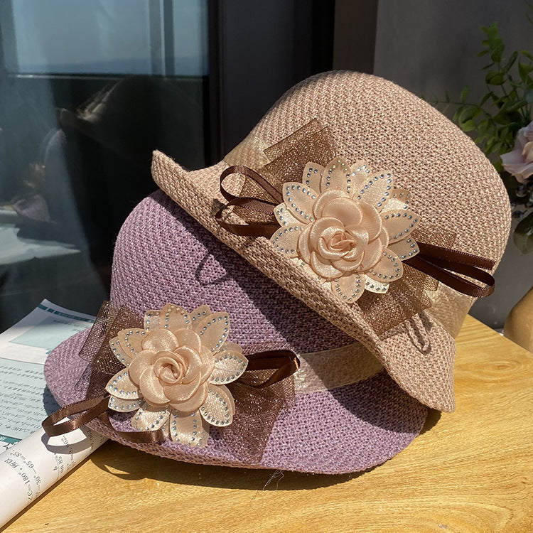 Women's Curling Flower Dome Breathable Knitted Sun Hat