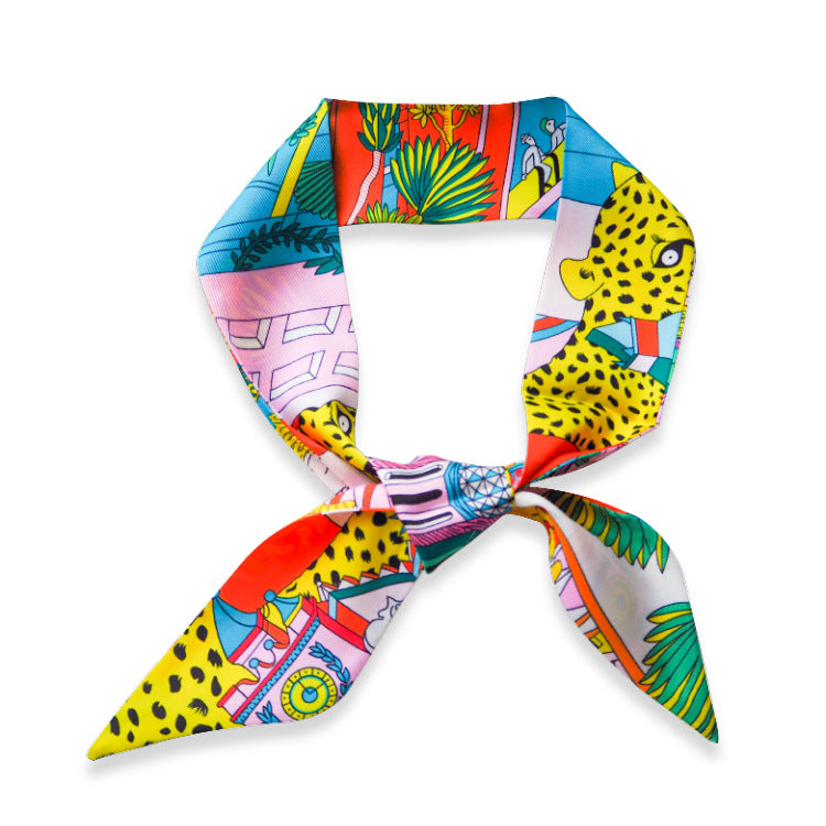 Ladies Geometric Stripes Slender And Narrow Twill Scarf Ribbon