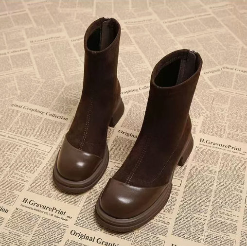Height Increasing Stitching Short Thick Bottom Chunky Heel Martin Boots