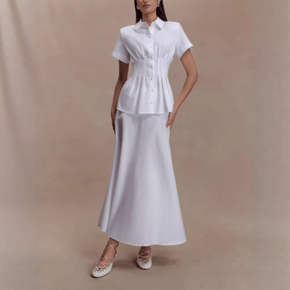 Women's Fashion Casual Shirt And Long Skirt Set