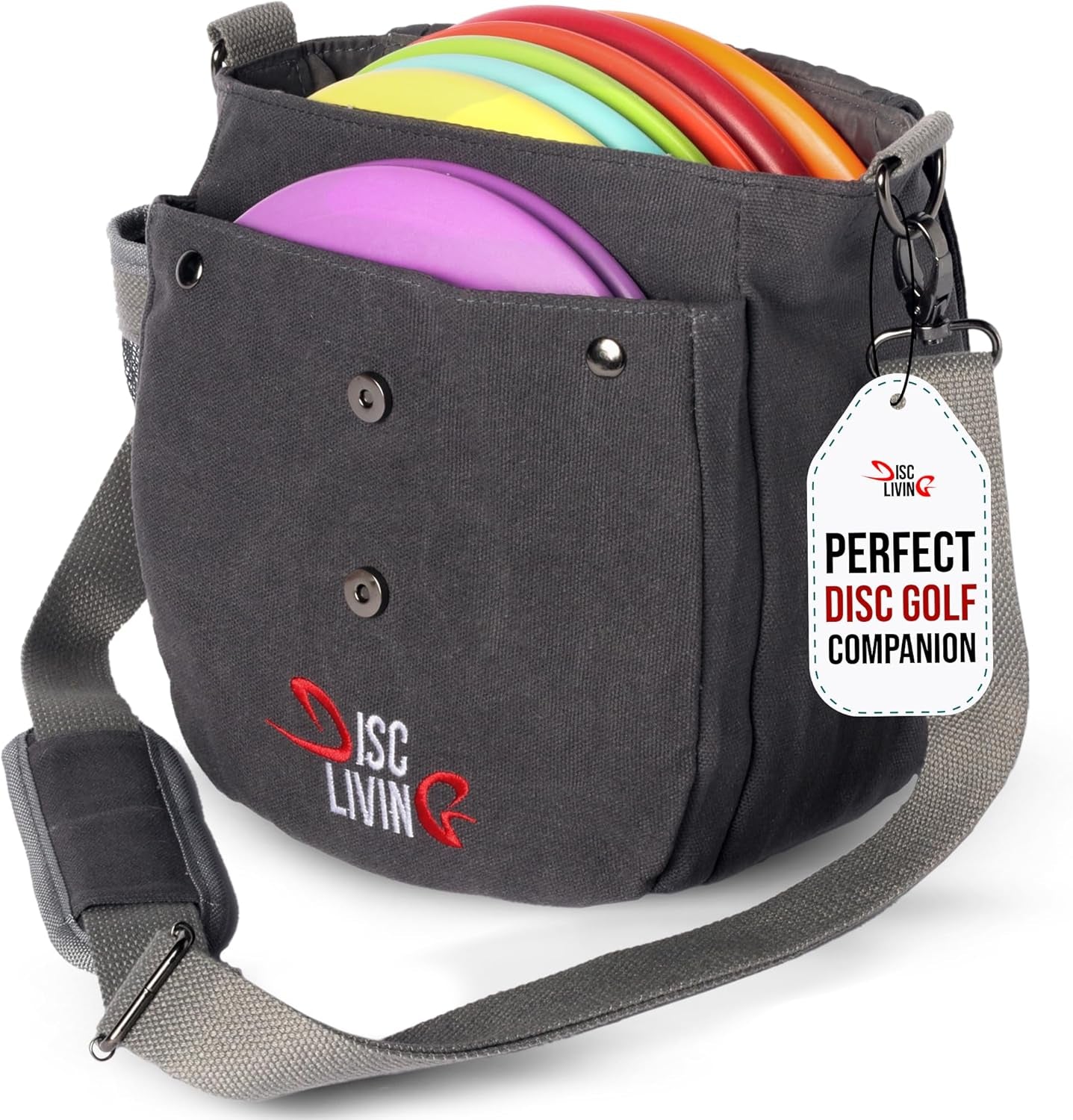 Disc Golf Bag | Frisbee Golf Bag | Easy to Carry | Lightweight Fits up to 10 Discs | 16 Oz Waxed Canvas Sturdy Design | Belt Loop | Double Button Design | Bottle Holder