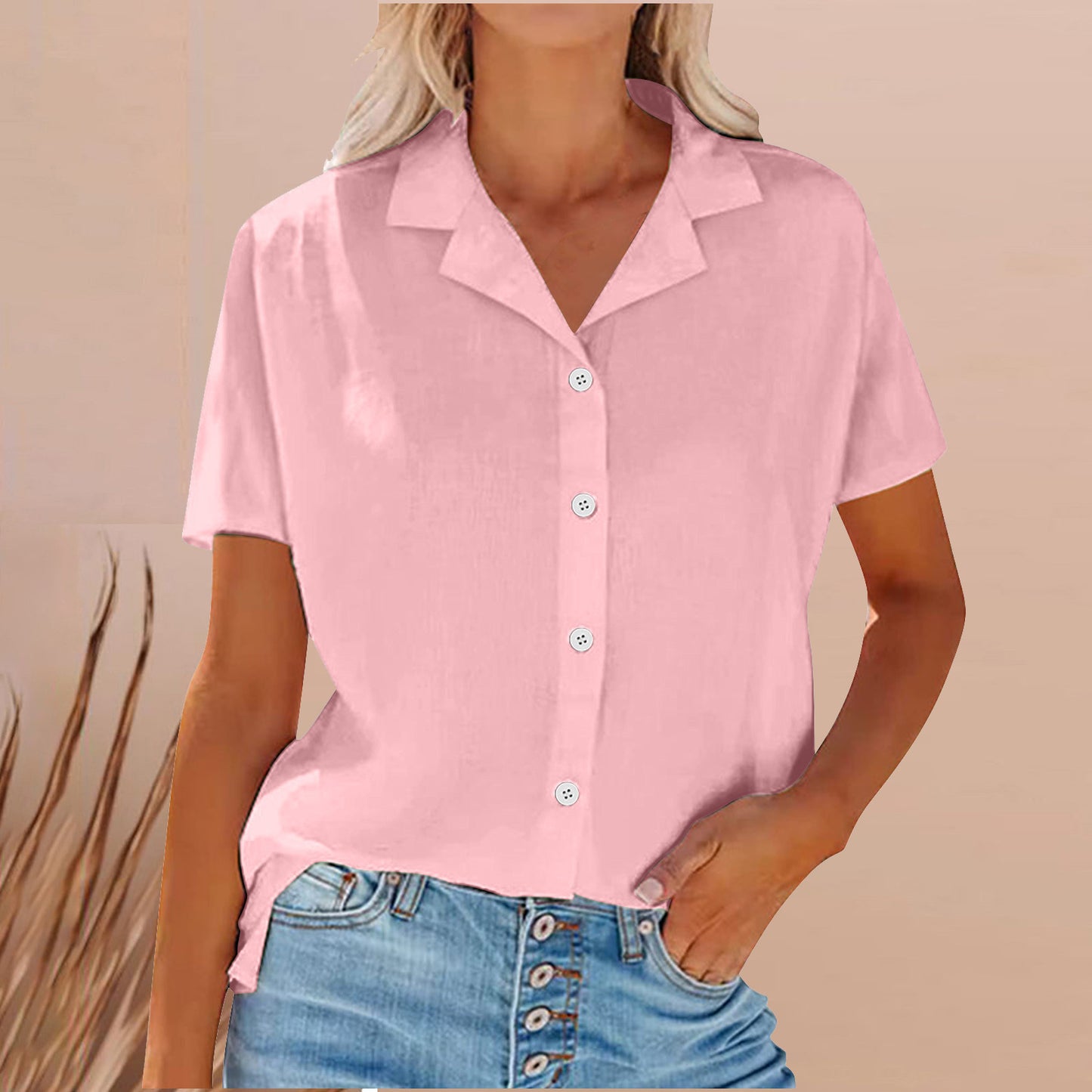 Lapel Cotton And Linen Casual Shirt For Women
