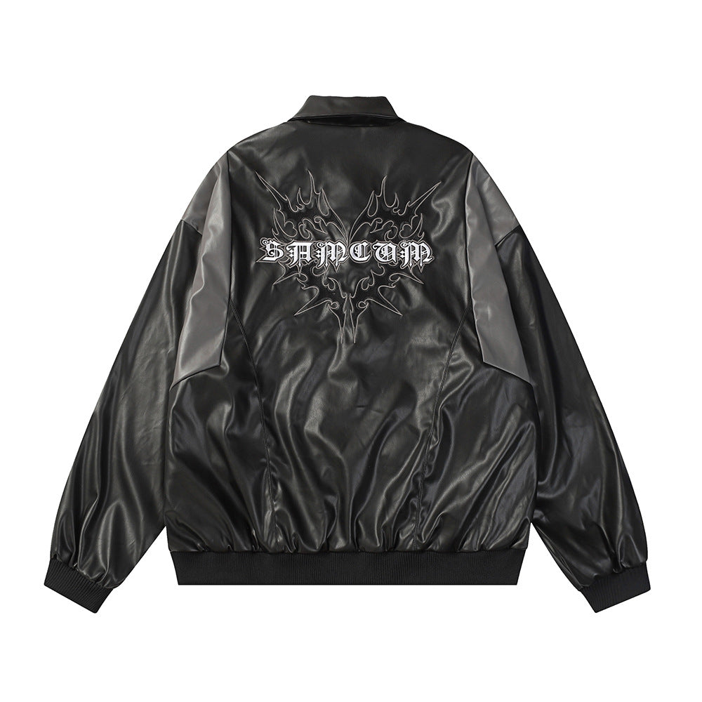 Men's High Street Fashion Design Sense Niche Punk Motorcycle Color Matching PU Leather Jacket