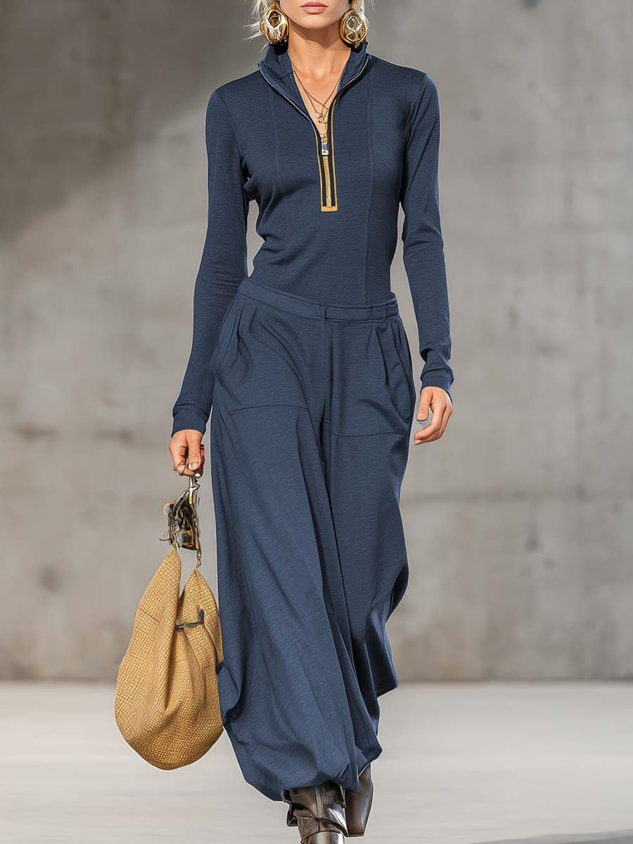 Top Wide Leg Pocket Trousers Two-piece Set