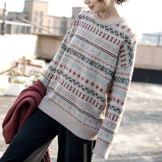 Women's New Loose Retro Ethnic Style Pullover