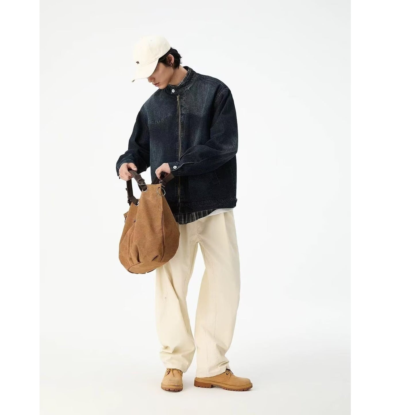 Men's Washed Vintage Denim Jacket For Spring And Autumn