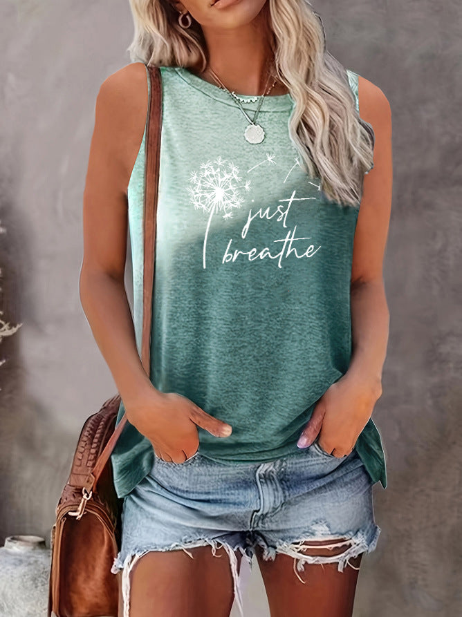 Simple Pu Gong Printed Sleeveless T-shirt
