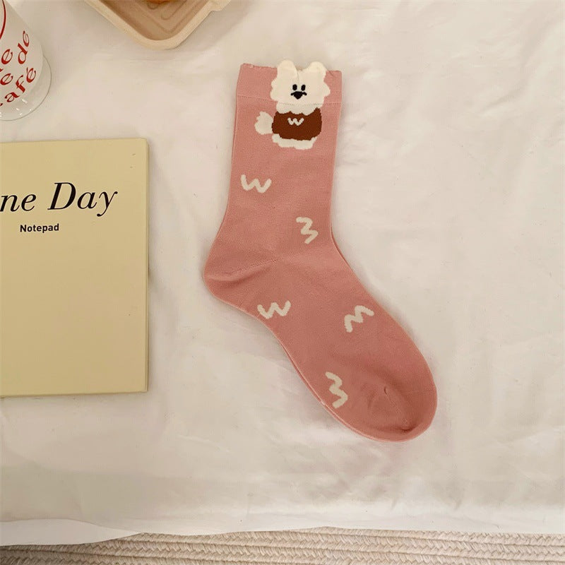 Japanese-style Polka-dot Patchwork Pure Cotton Long Socks