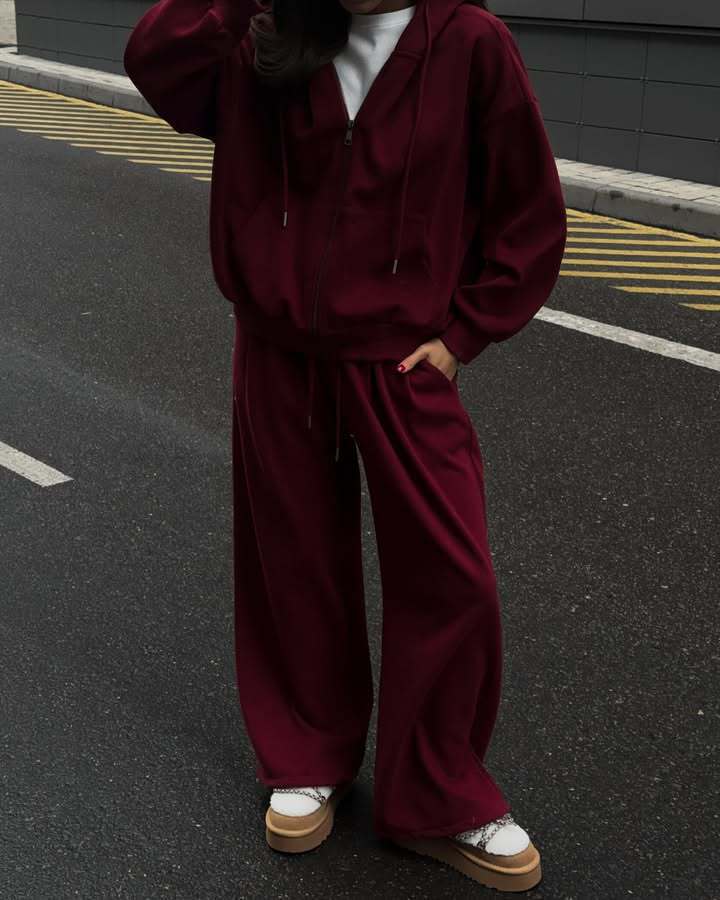 Casual Long-Sleeve Hooded Sweater And Pants Two-Piece Set For Sports