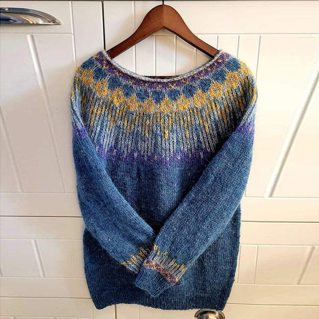 Mønstret Crew Neck Casual Sweater til Kvinder