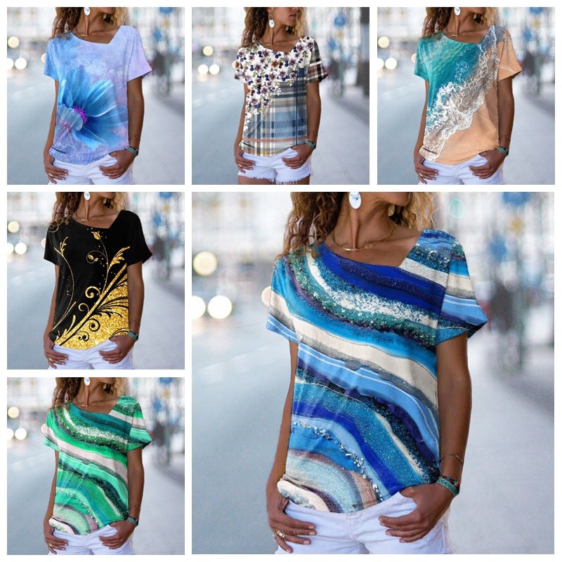 Fashion Casual Women's Asymmetric Diagonal Collar T-shirt