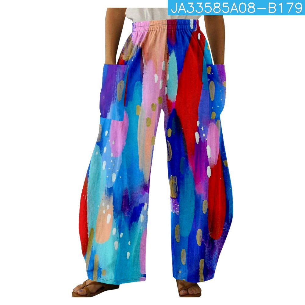 Women's Fashionable Printed Double-pocket Trousers