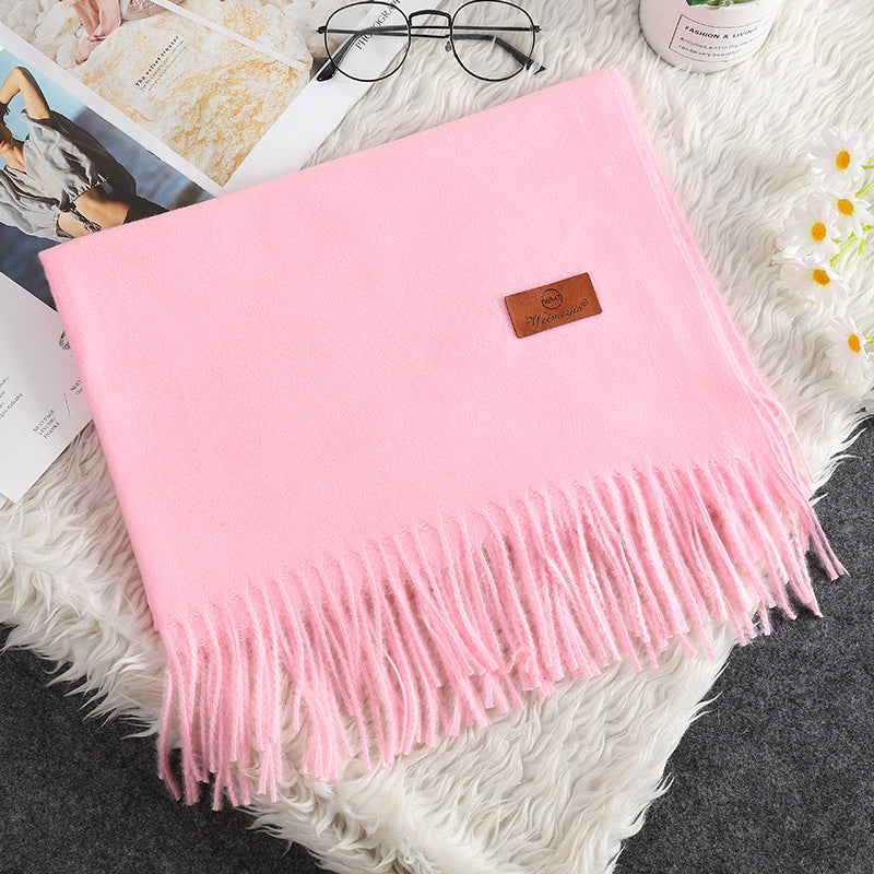 Solid Color Cashmere-like Bristle Scarf Ladies Tassel Warm Gift