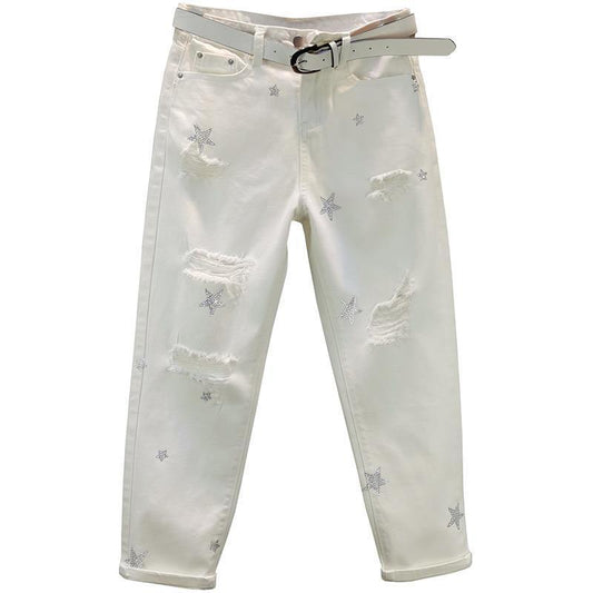 Men's Loose And Thin Star Hot Drill Hole Chimney Pants