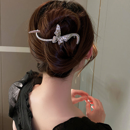 Frigid Wind Diamond-studded Pleated Butterfly 8-character Hairpin