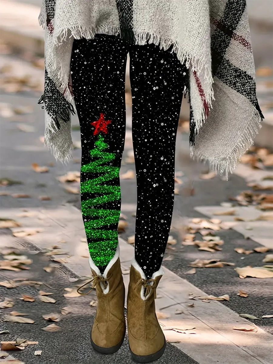 Hat Wine Glass Christmas Tree Sequined Printed Leggings