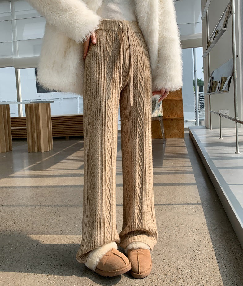 Soft Glutinous Knitted Wide Leg High Waist Slimming Lace-up