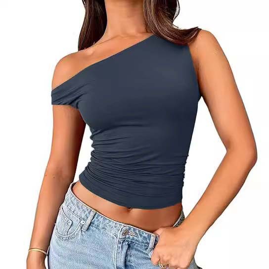 Womens Solid-color Off-shoulder Tank Top