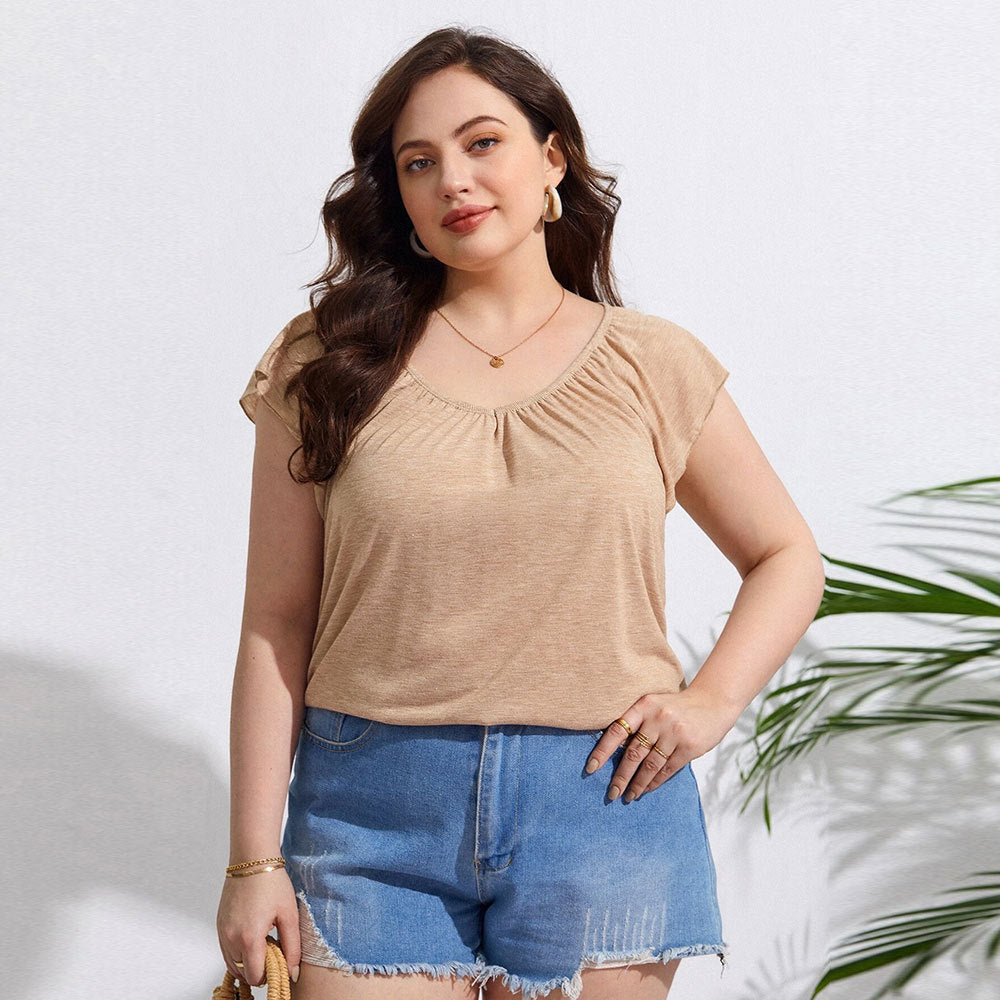 Women's Loose Casual Holiday Home Solid Color Short Sleeve Top