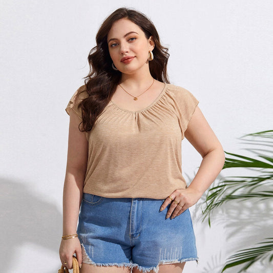 Women's Loose Casual Holiday Home Solid Color Short Sleeve Top