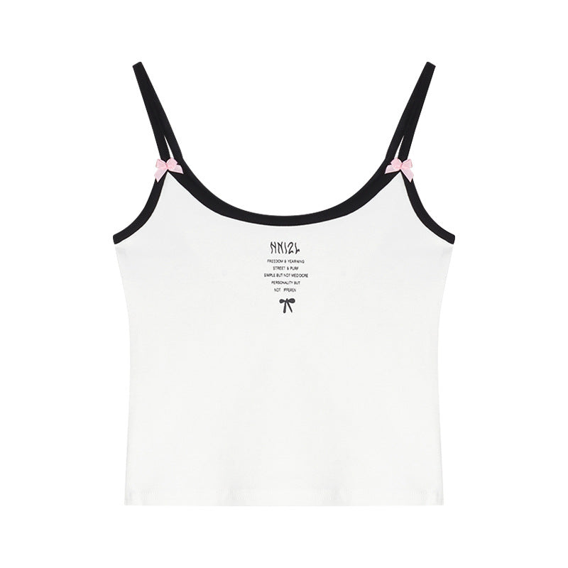Letter-printed Cropped Camisole With A Bow A Sexy White Top
