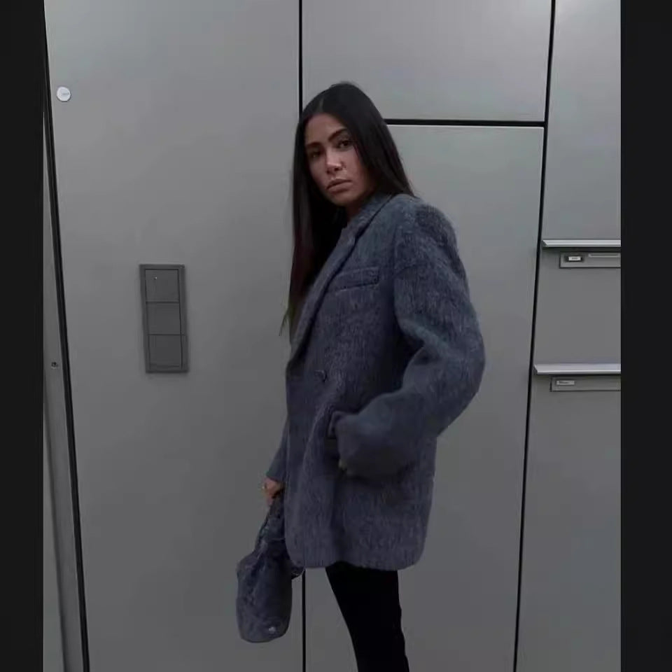 Solid Color Wool Suit Jacket Female Classic Style