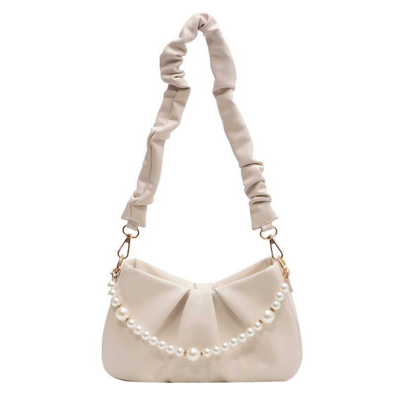 Women's Fashionable Textured Pearl Hand Pleated Messenger Bag